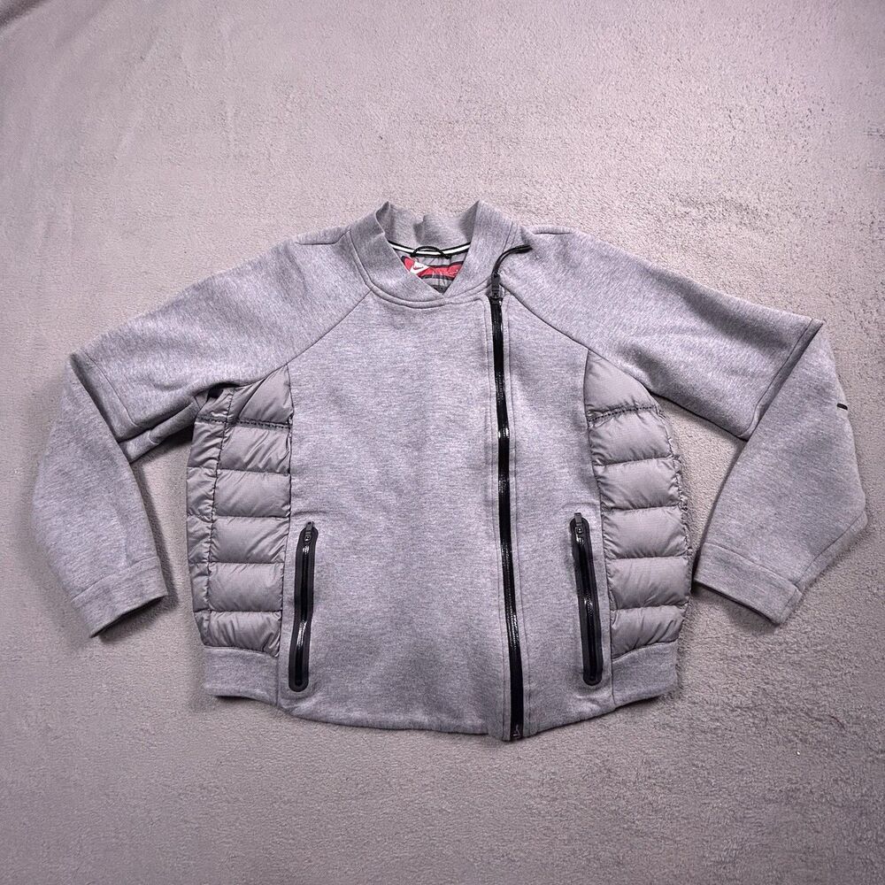 Nike Tech Fleece Aeroloft Jacket Womens Large Gray Asymmetrical Zip Puffer